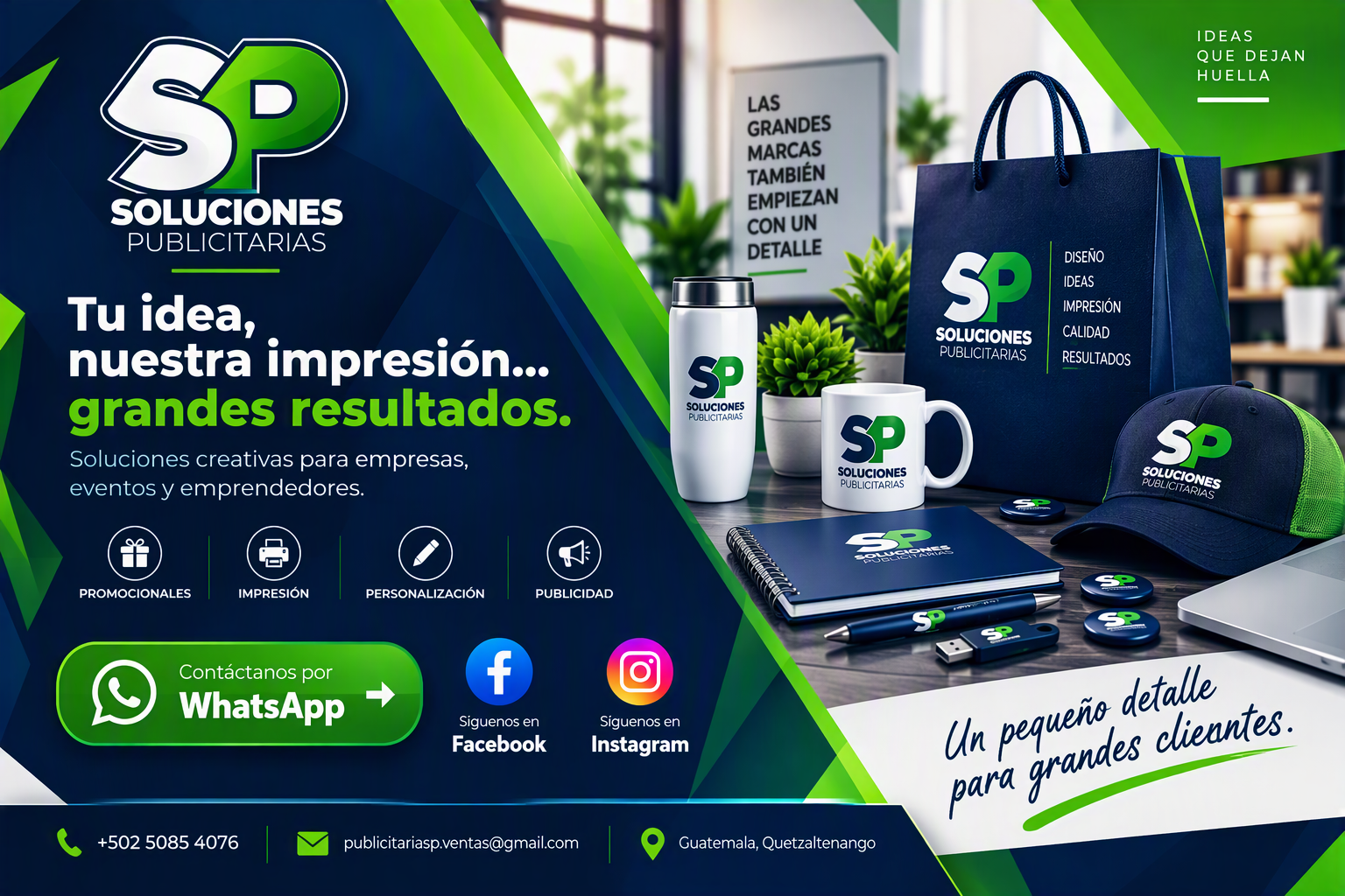 Tarjeta digital de Soluciones Publicitarias con productos promocionales personalizados.